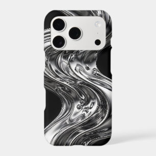 Liquid Silver Chrome Wave Metal Swirl on Black