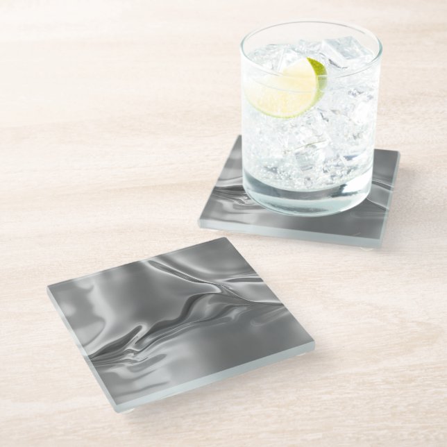 Liquid Silver Digital Print Glass Coaster (Angled)