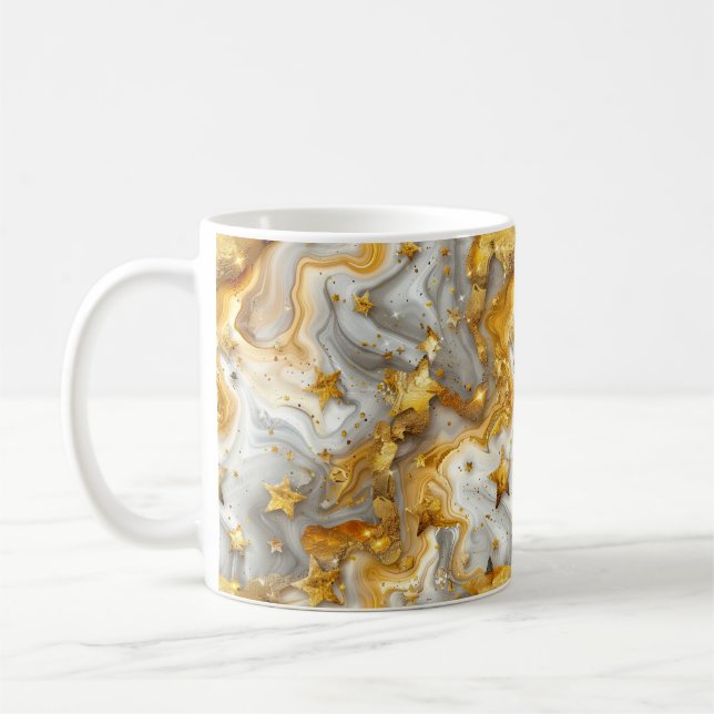 Liquid Silver Gold Stars, beautiful, shiny, dreamy Coffee Mug (Left)