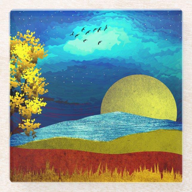 Liquid Sky Landscape Glass Coaster (Front)