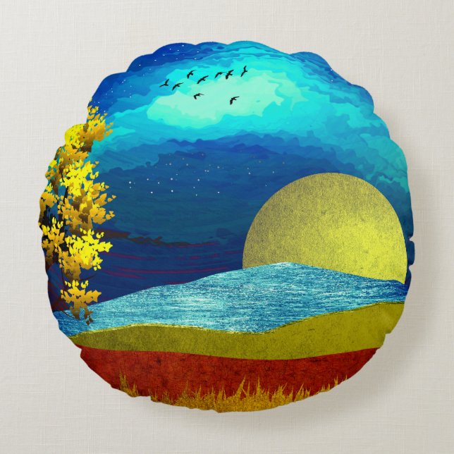 Liquid Sky Landscape Round Cushion (Front)