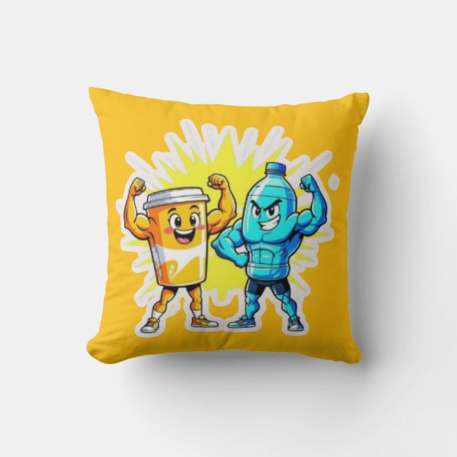 Liquid Strength – Funny Juice & Water Muscle Desig Cushion (Front)