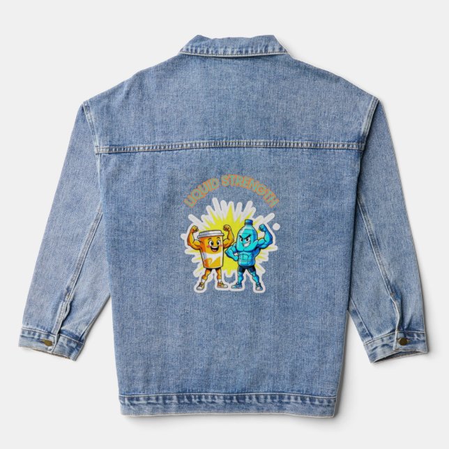 Liquid Strength – Funny Juice & Water Muscle Desig Denim Jacket (Back)