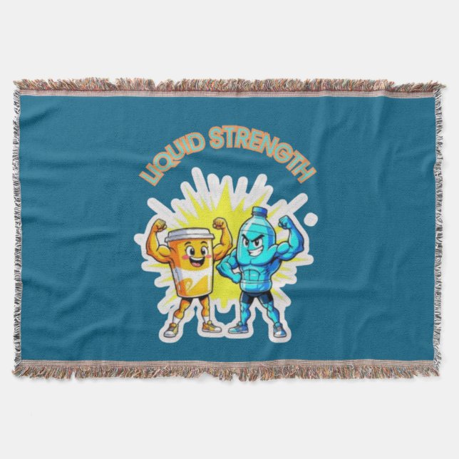 Liquid Strength – Funny Juice & Water Muscle Desig Throw Blanket (Front)