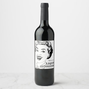 Liquid Sunshine Retro Woman Wine Label