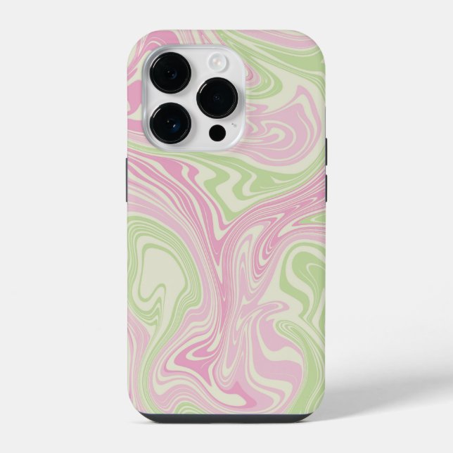 Liquid Swirl Green Pink Pattern iPhone Case (Back)