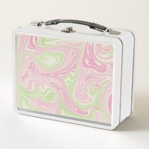 Liquid Swirl Green Pink Pattern Metal Lunch Box