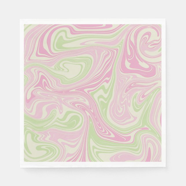 Liquid Swirl Green Pink Pattern Napkin (Front)