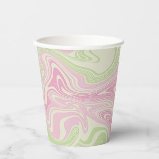 Liquid Swirl Green Pink Pattern Paper Cups