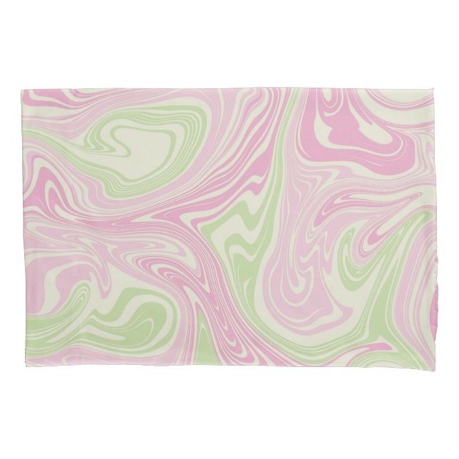 Liquid Swirl Green Pink Pattern Pillowcase (Front)