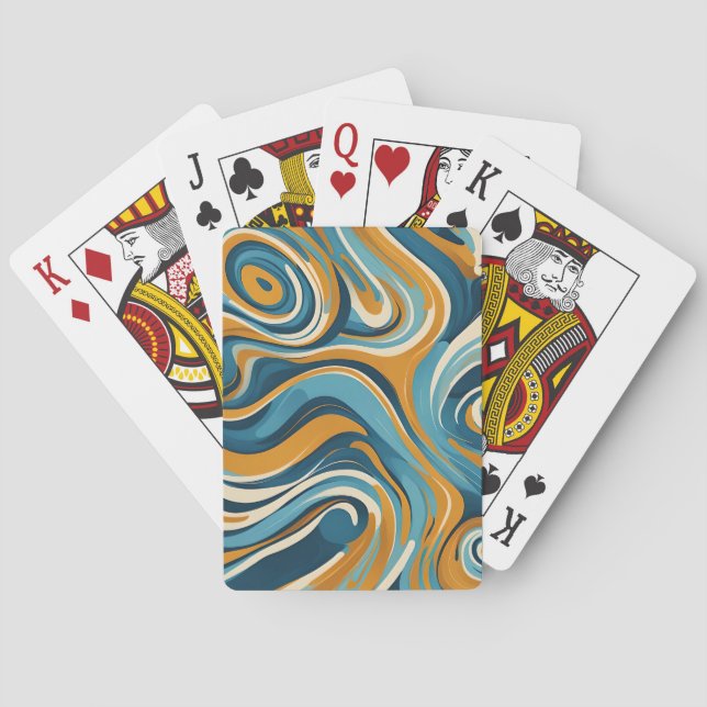 Liquid Swirl Ochre Blue Trippy Pattern Playing Cards (Back)