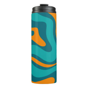 Liquid Swirl Retro Abstract Pattern Teal Orange Thermal Tumbler