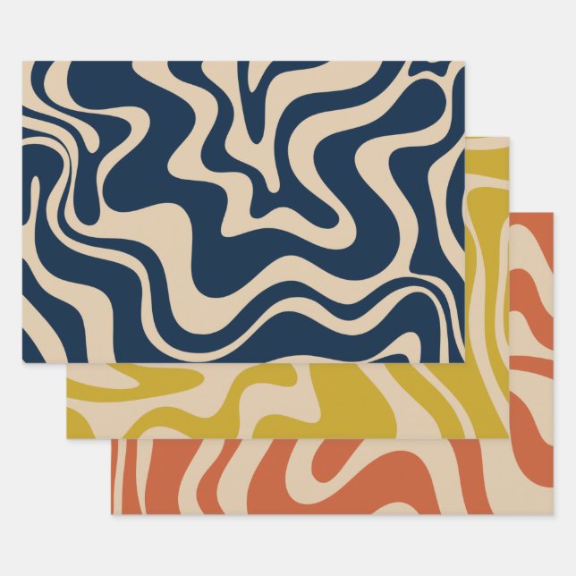 Liquid Swirl Retro Abstract Pattern Wrapping Paper Sheet (Set)