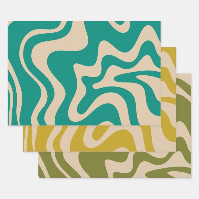 Liquid Swirl Retro Abstract Pattern Wrapping Paper Sheet (Set)