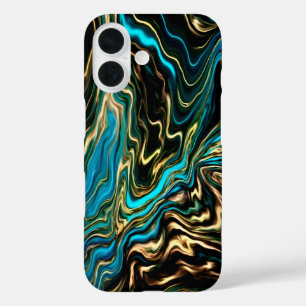 Liquid Swirls Black Turquoise Iphone Case