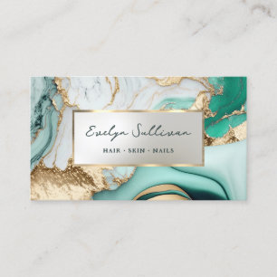 liquid teal marble business card