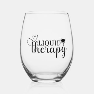 Liquid Therapy Funny Quote Wine lover Humour Stemless Wine Glass