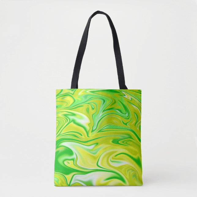Liquidized Yellow Green Marble Pattern, Tote Bag (Front)