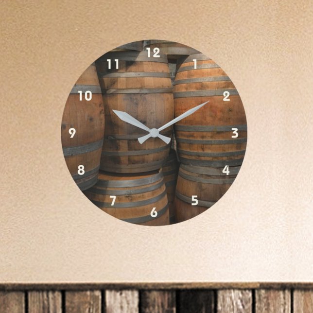 Liquor Barrel Kegs of Wood Photographic Bar Large Clock (Creator Uploaded)