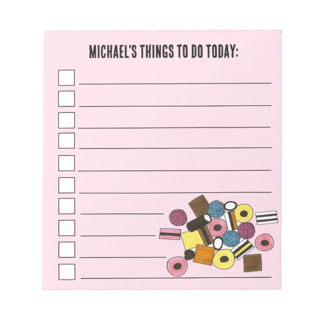 Liquorice Allsorts Candy Personalised To Do List Notepad (Front)