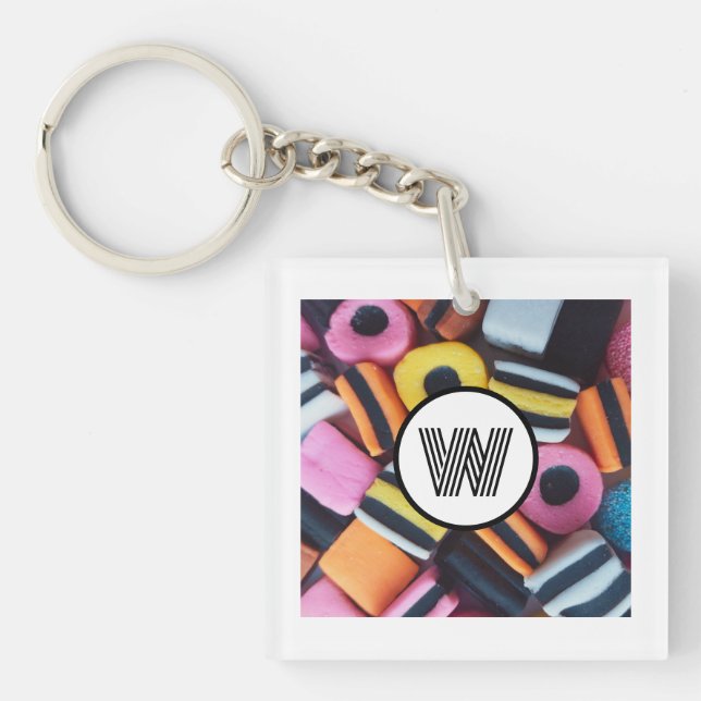 Liquorice Allsorts Lover Monogram Initial Fun Key Ring (Front)