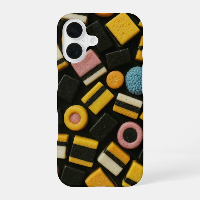Liquorice allsorts pattern funny iPhone 16 case (Back)
