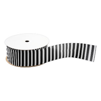 Liquorice Black and White Cabana Stripes Grosgrain Ribbon