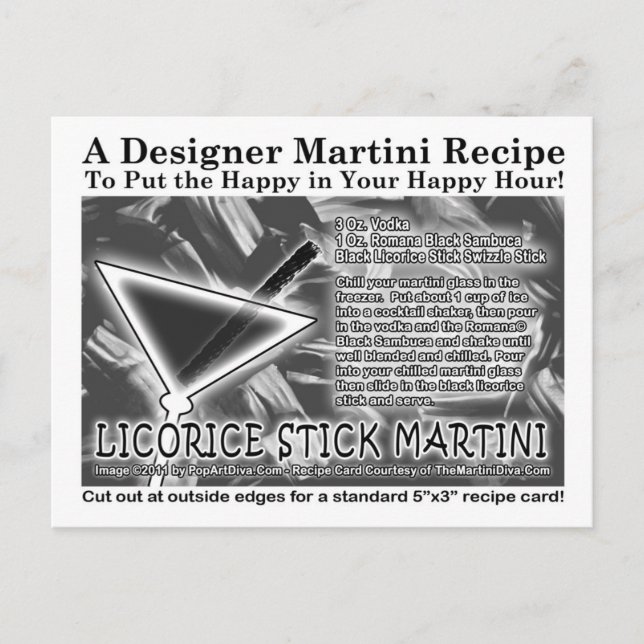 Liquorice Stick Candy Martini Recipe Card Postcard (Front)