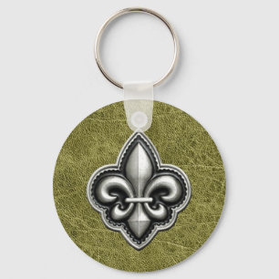 Lis Silver on Green Leather Look flower Key Ring