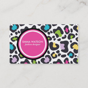 Lisa Frank Style Neon Leopard Print Business Card