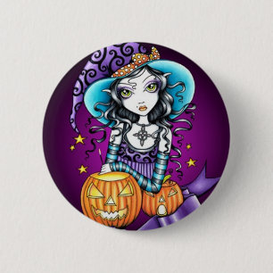 Lisa Magical HALLOWEEN Pumpkin Witch 6 Cm Round Badge