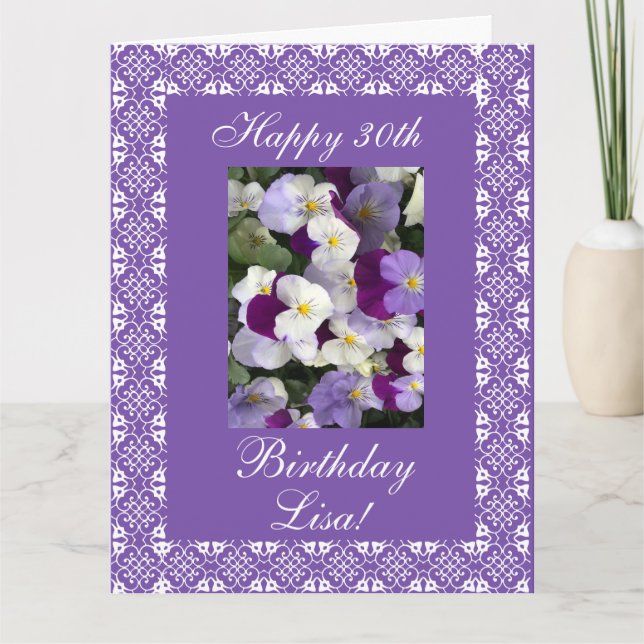 Lisa's 30th's birthday pansies (change name/age) card (Front)