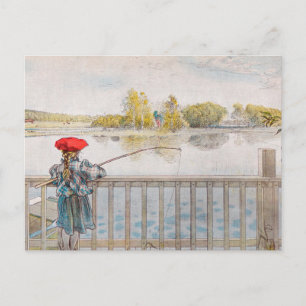 Lisbet Fishing by Carl Larsson, Vintage Fine Art Postcard