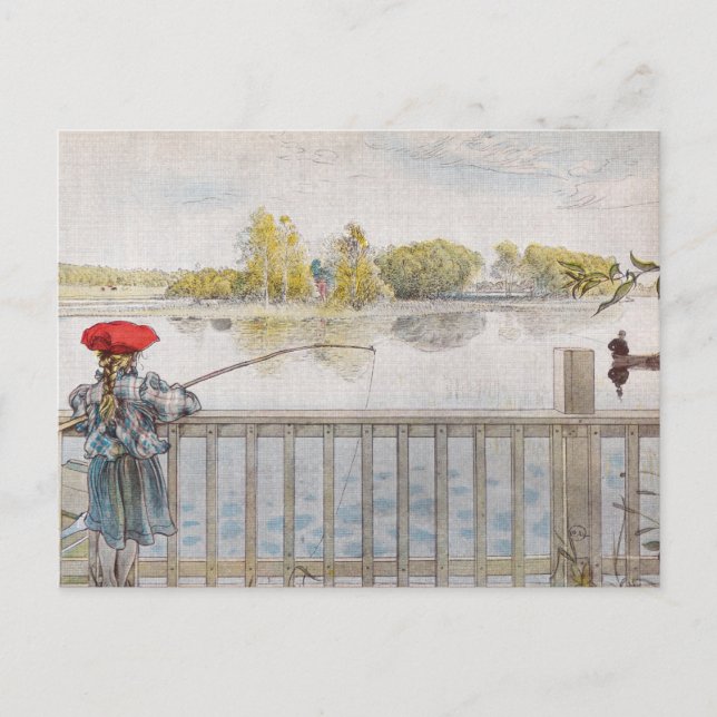 Lisbeth a Little Girl Fishing by Carl Larsson Postcard (Front)