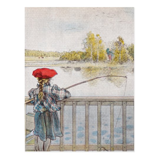 Lisbeth a Little Girl Fishing by Carl Larsson Postcard