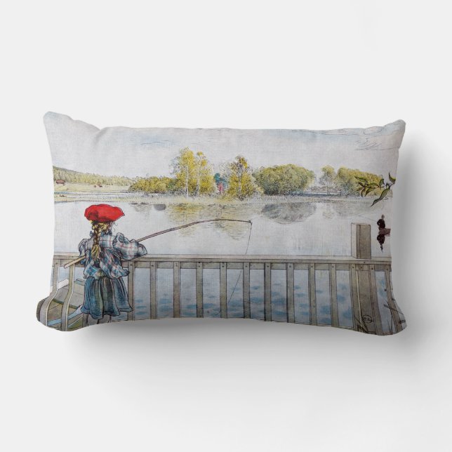 Lisbeth Fishing by Carl Larsson Lumbar Cushion (Front)