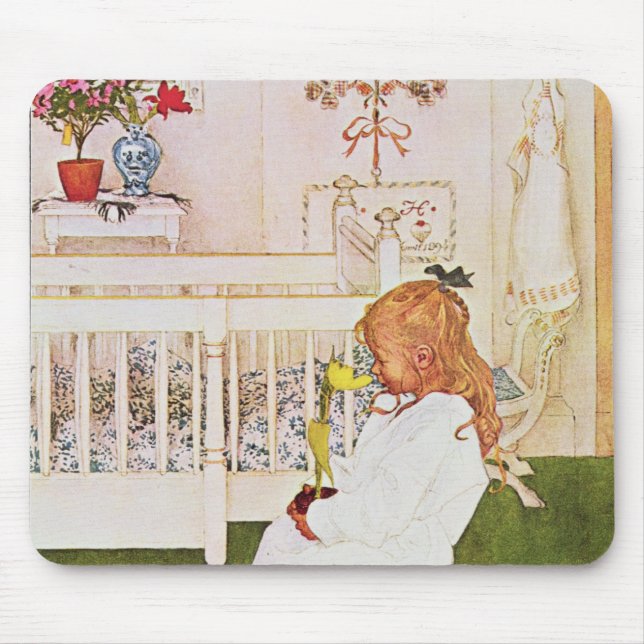 Lisbeth with a yellow tulip mouse mat (Front)