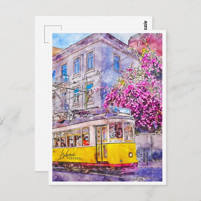 Lisboa Portugal Travel Place Watercolor Postcard (Front/Back)
