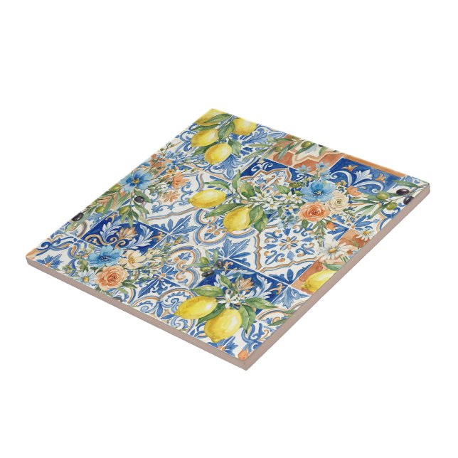 Lisbon Blue Lemon Tile Citrus Kitchen Decor (Side)