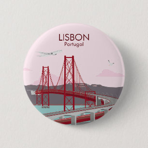 Lisbon bridge over Tagus river in vintage style   6 Cm Round Badge