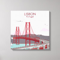 Lisbon bridge over Tagus river in vintage style