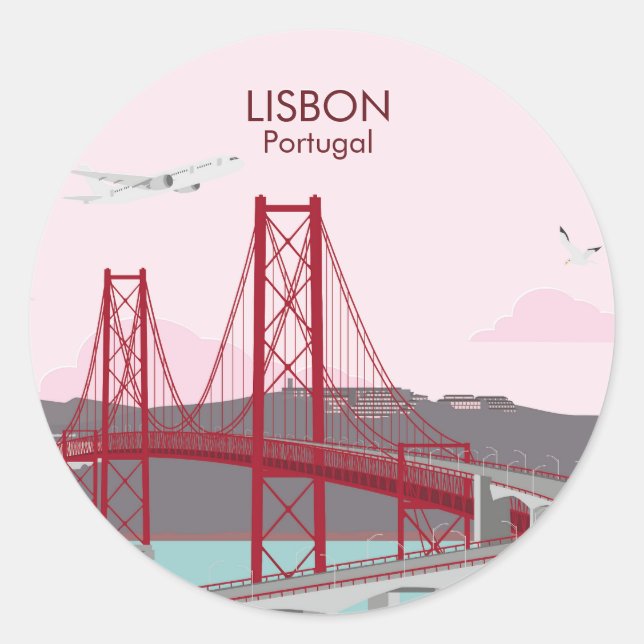 Lisbon bridge over Tagus river in vintage style    Classic Round Sticker (Front)