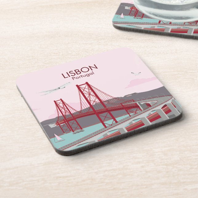 Lisbon bridge over Tagus river in vintage style Coaster (Left Side)