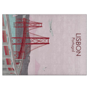 Lisbon bridge over Tagus river in vintage style Cutting Board