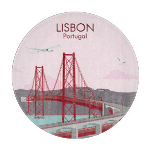 Lisbon bridge over Tagus river in vintage style Cutting Board