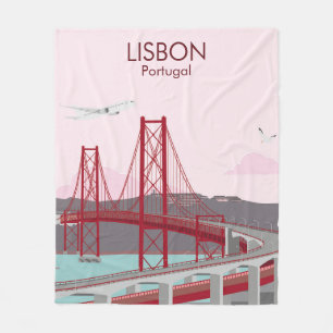 Lisbon bridge over Tagus river in vintage style Fleece Blanket