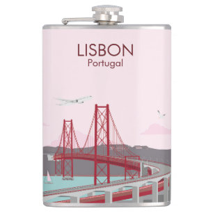 Lisbon bridge over Tagus river in vintage style Hip Flask