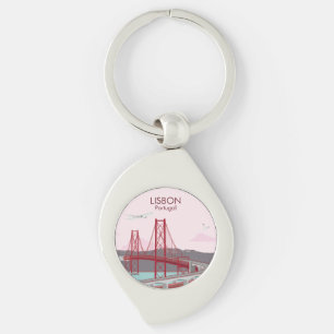 Lisbon bridge over Tagus river in vintage style Key Ring