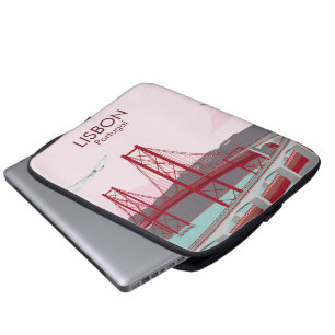 Lisbon bridge over Tagus river in vintage style Laptop Sleeve