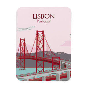 Lisbon bridge over Tagus river in vintage style Magnet